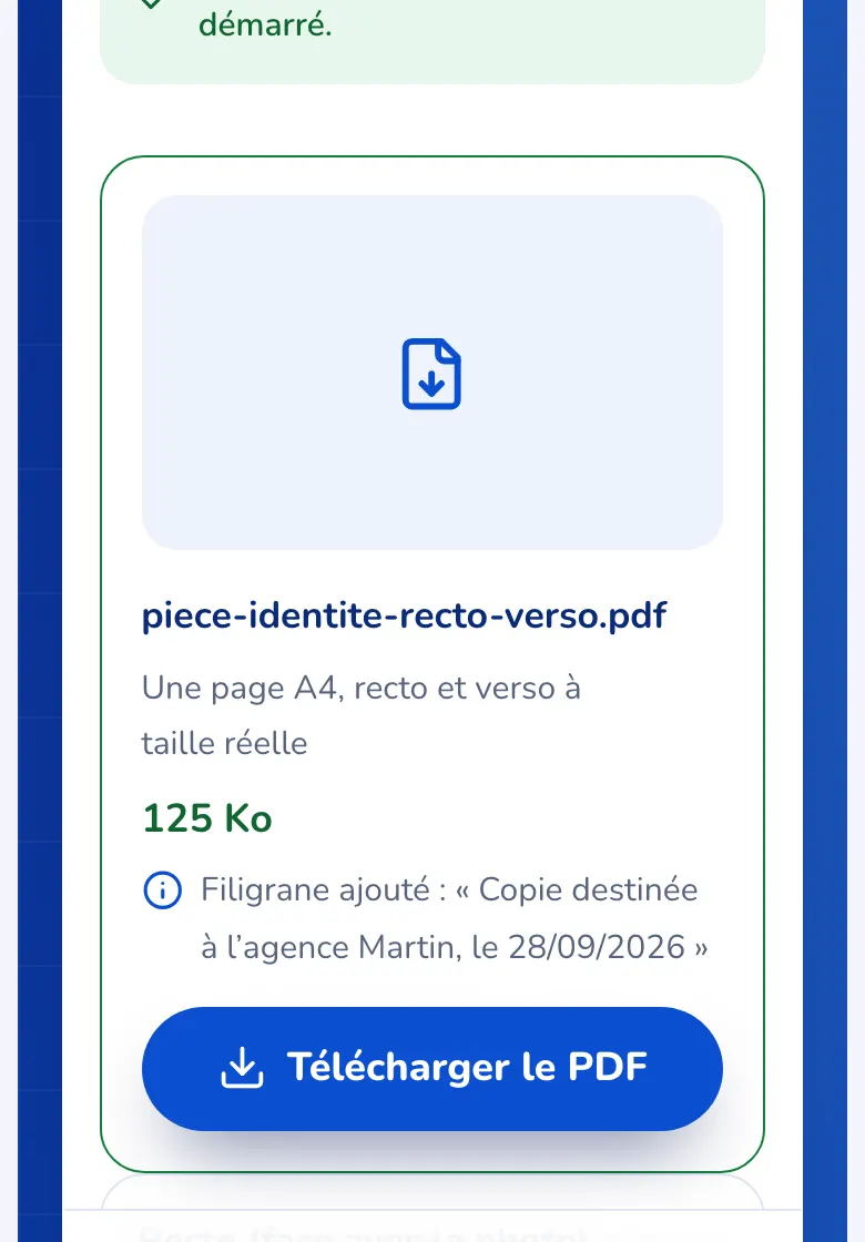 Le résultat : une page A4 avec la carte recto et verso et le filigrane
