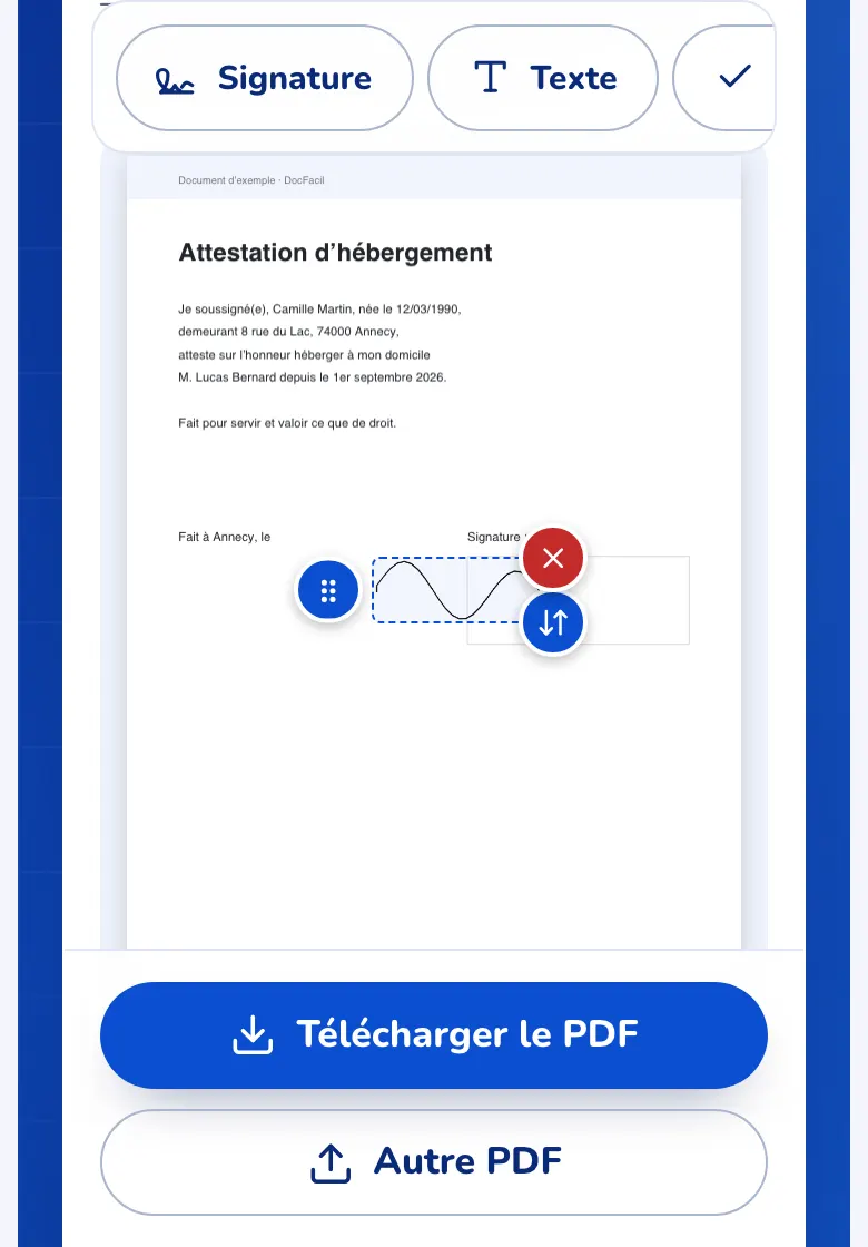Le document avec la signature placée sur la page